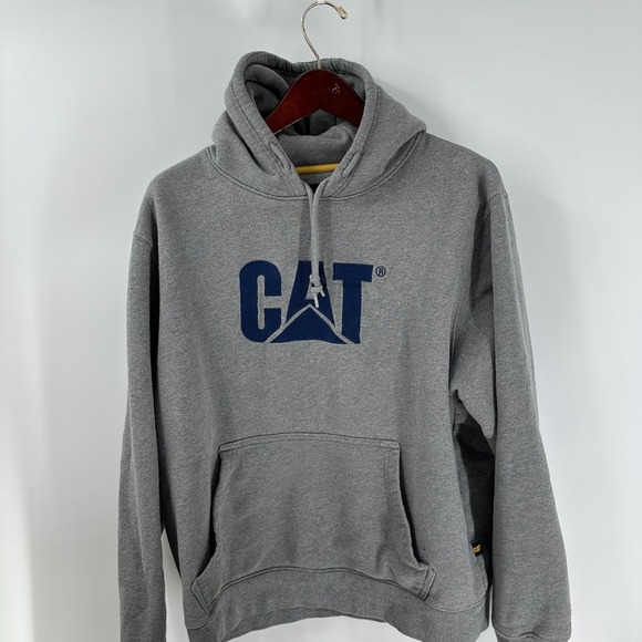 Cat Other - CAT Kangaroo Pocket Long Sleeve Spellout Pullover Hoodie Heather Gray Size XL